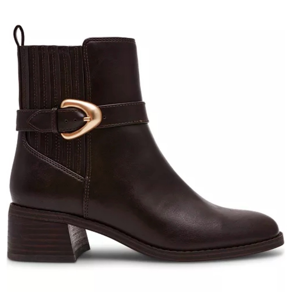 New DV by Dolce Vita Dark Brown Ankle Boot with Gold Buckle Sz 7